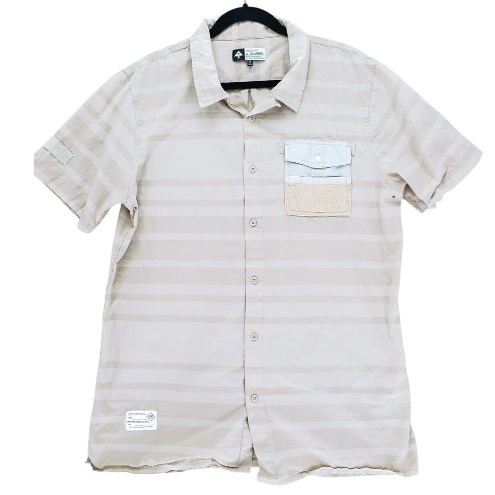 Lifted Research Group LRG Striped Khaki Short Sleeve Button Up XL